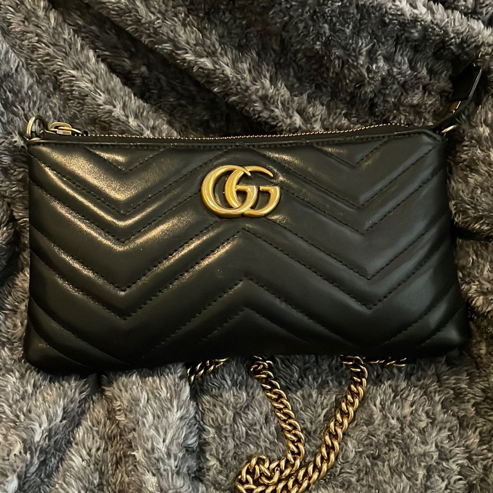 Gently used Gucci Calfskin Matelasse Mini GG Marmont Chain Bag in Black